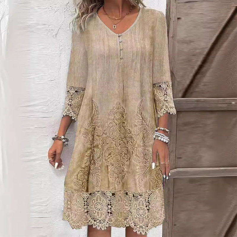 Oriana | Embroidered Midi Dress with V-Neck for Women