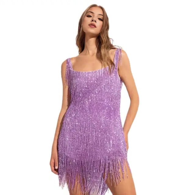 Stella | Sequin Mini Dress with Fringe Details for Women