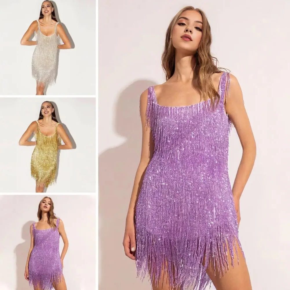 Stella | Sequin Mini Dress with Fringe Details for Women