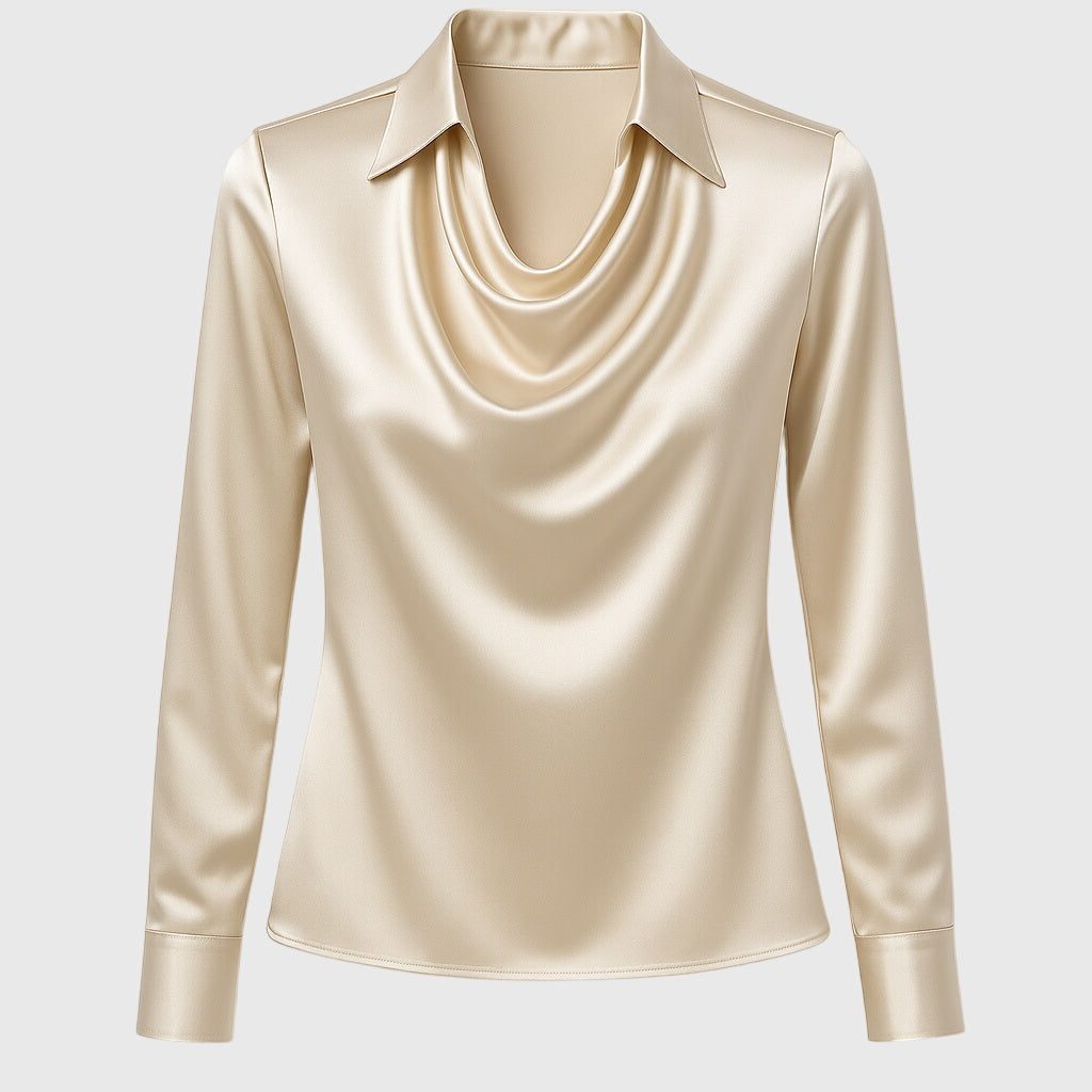 Sybilla | Satin Blouse with Cowl Neck and Long Sleeves for Women