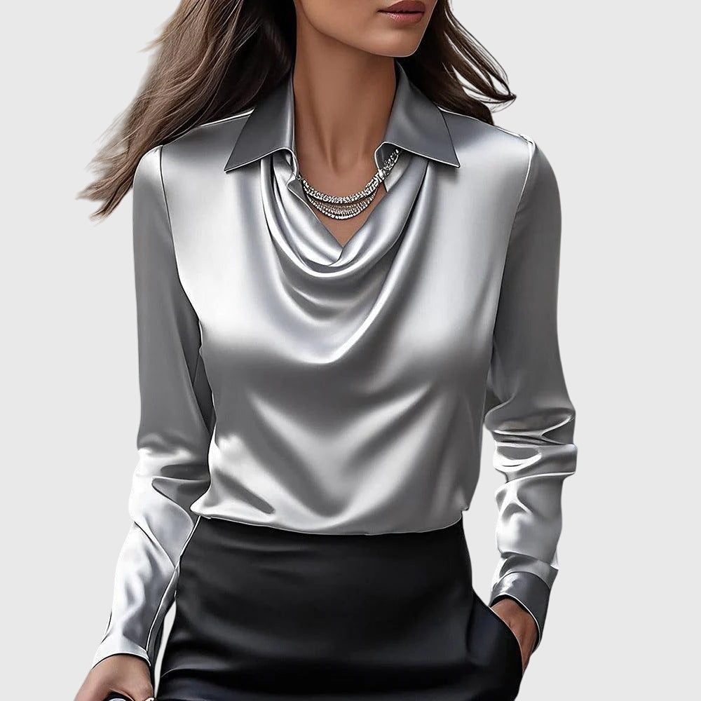 Sybilla | Satin Blouse with Cowl Neck and Long Sleeves for Women