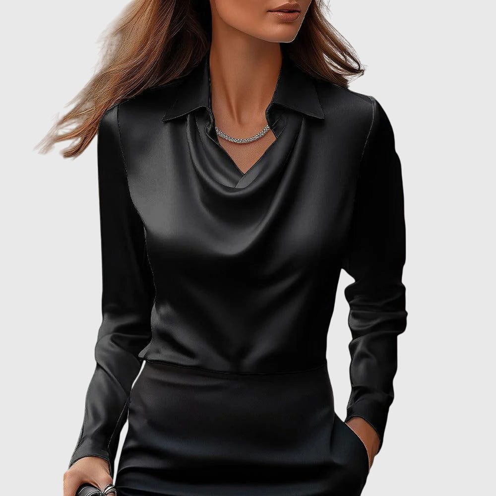 Sybilla | Satin Blouse with Cowl Neck and Long Sleeves for Women