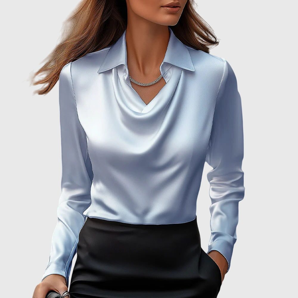 Sybilla | Satin Blouse with Cowl Neck and Long Sleeves for Women
