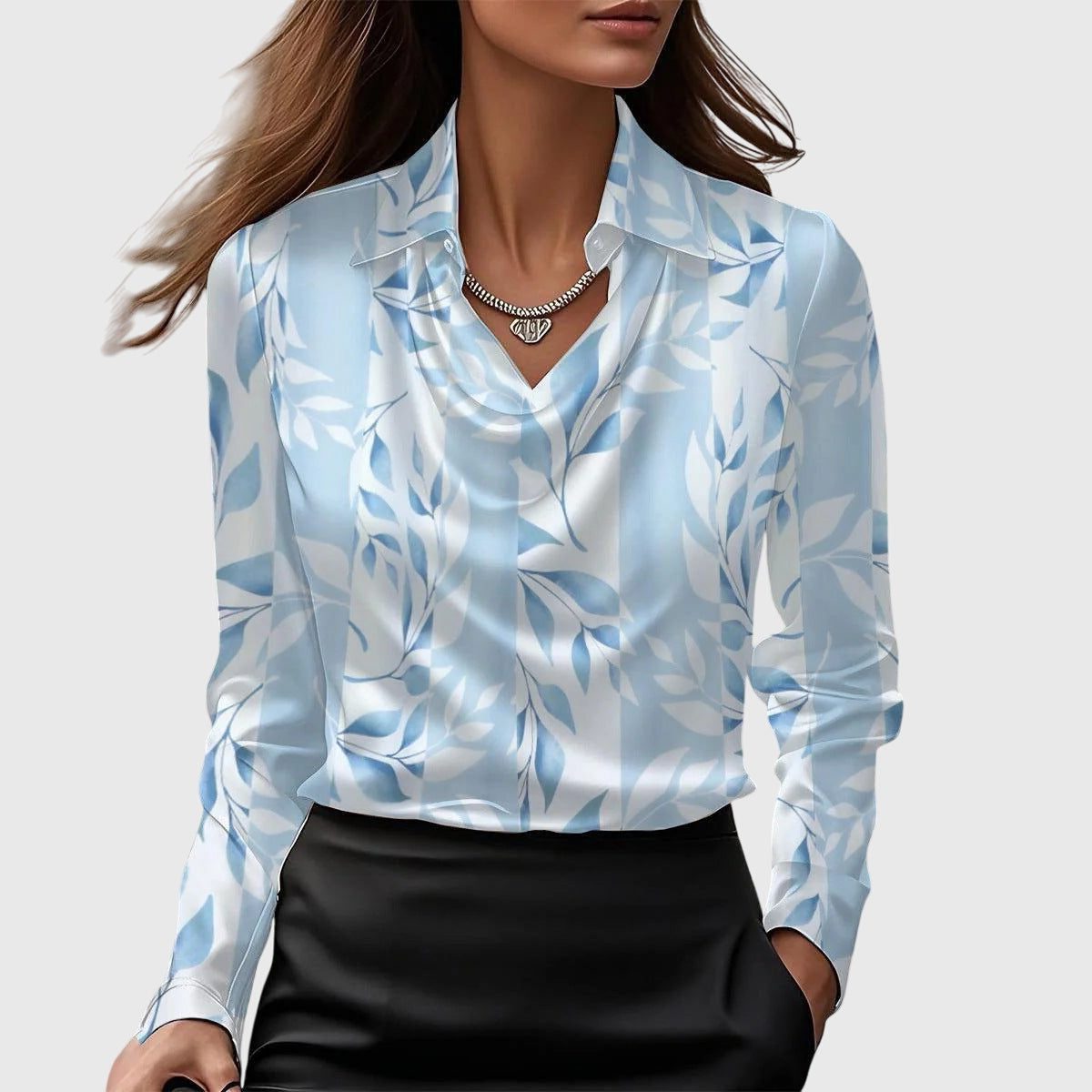 Sybilla | Satin Blouse with Cowl Neck and Long Sleeves for Women