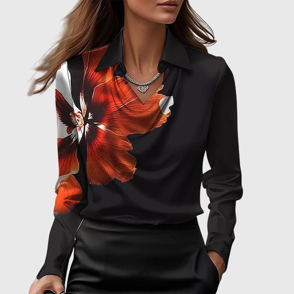 Sybilla | Satin Blouse with Cowl Neck and Long Sleeves for Women