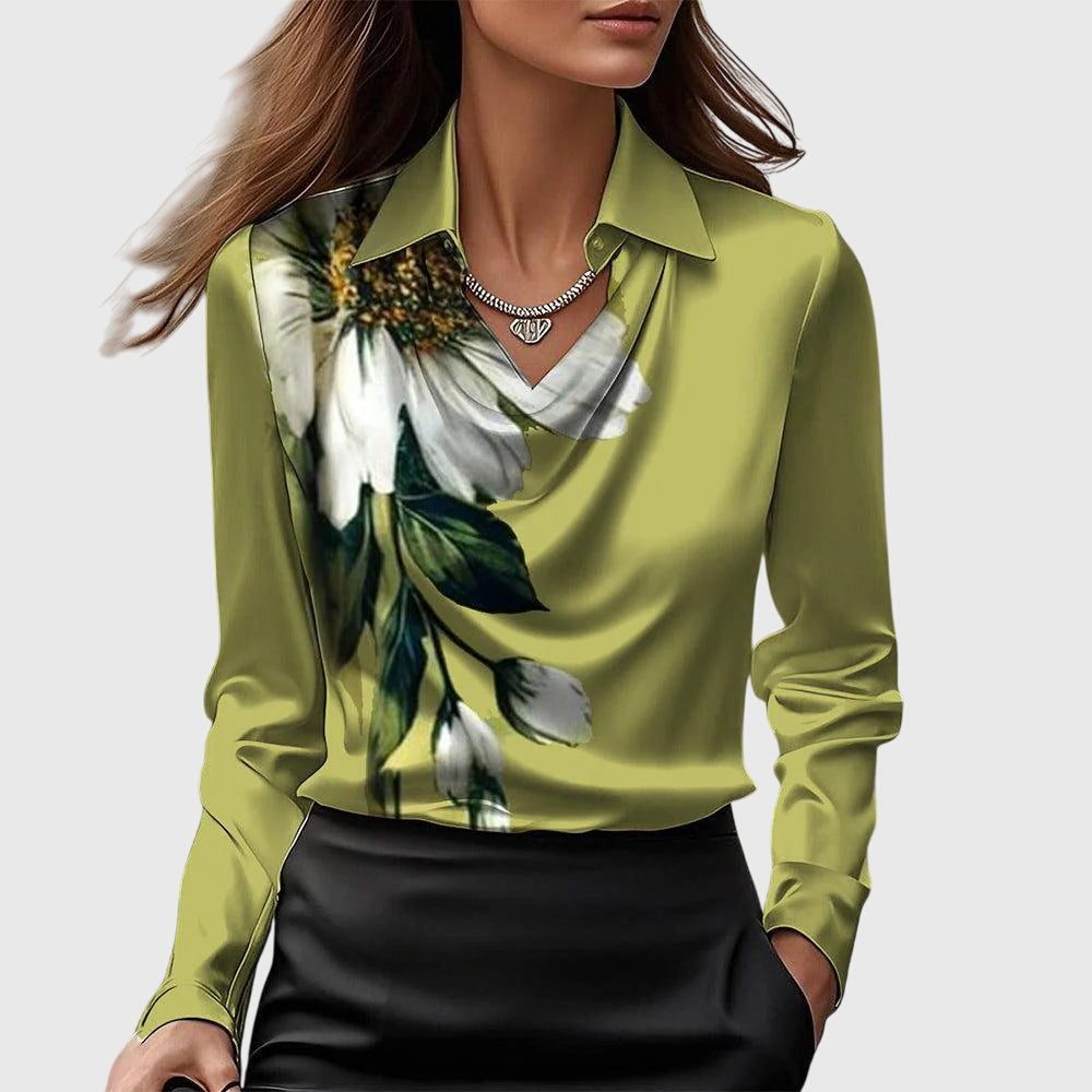 Sybilla | Satin Blouse with Cowl Neck and Long Sleeves for Women