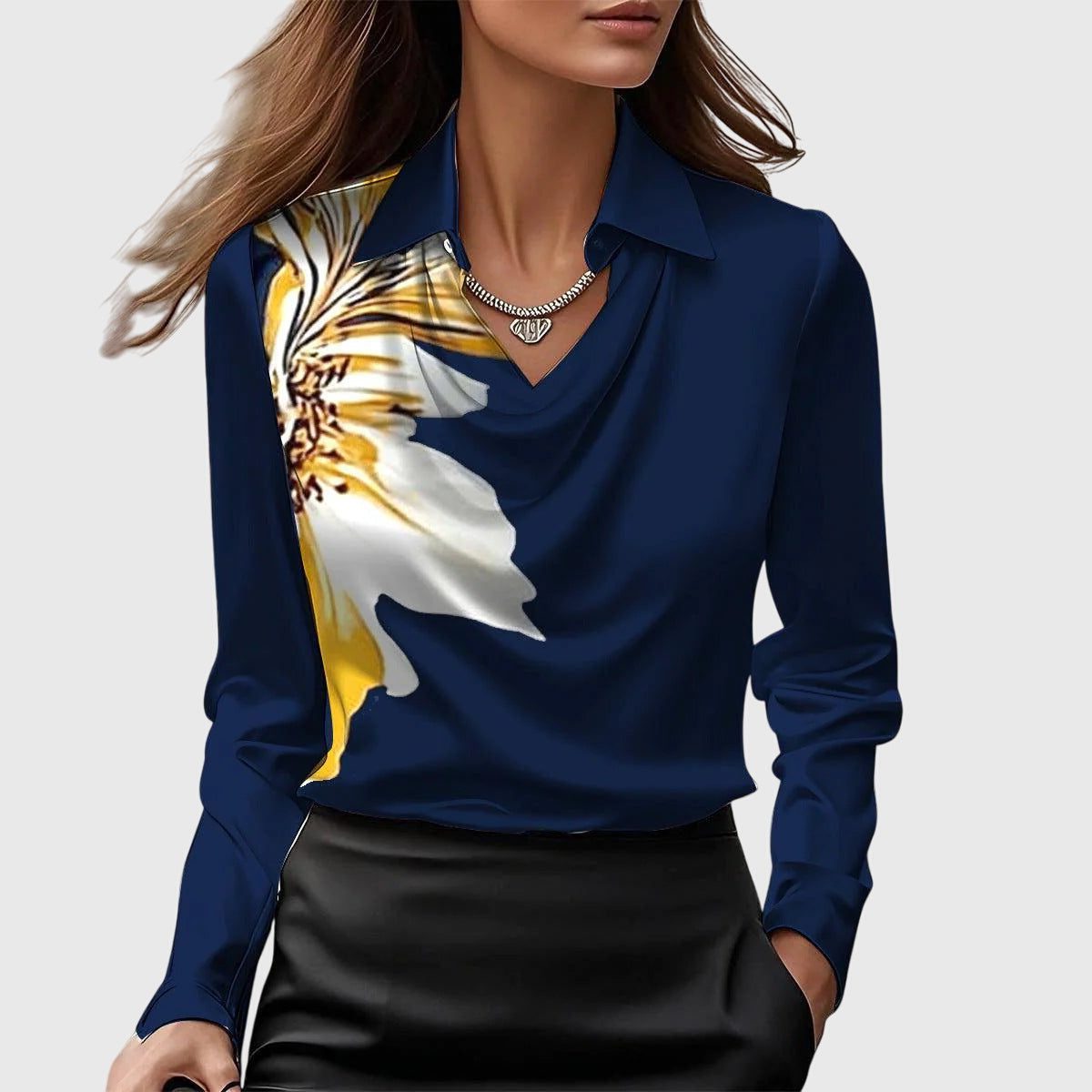 Sybilla | Satin Blouse with Cowl Neck and Long Sleeves for Women