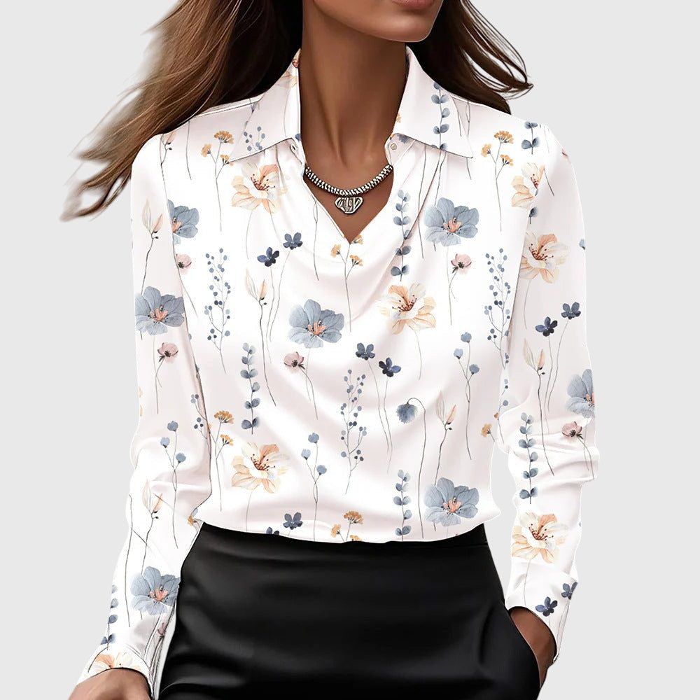 Sybilla | Satin Blouse with Cowl Neck and Long Sleeves for Women