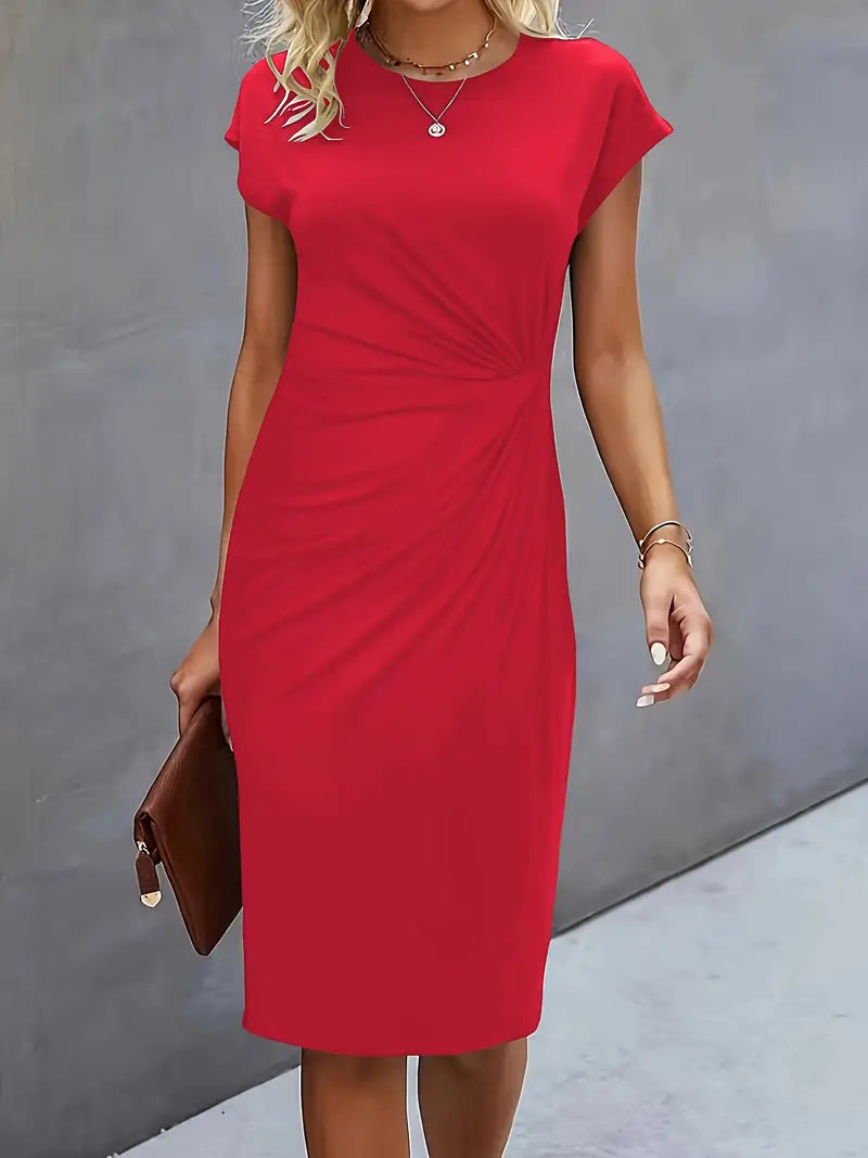 Tessa | Ruched Midi Dress with Short Sleeves for Women