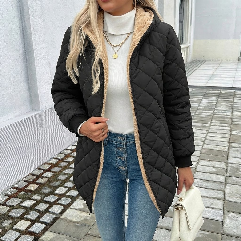 Thaïs | Quilted Longline Puffer Coat with Hood for Women