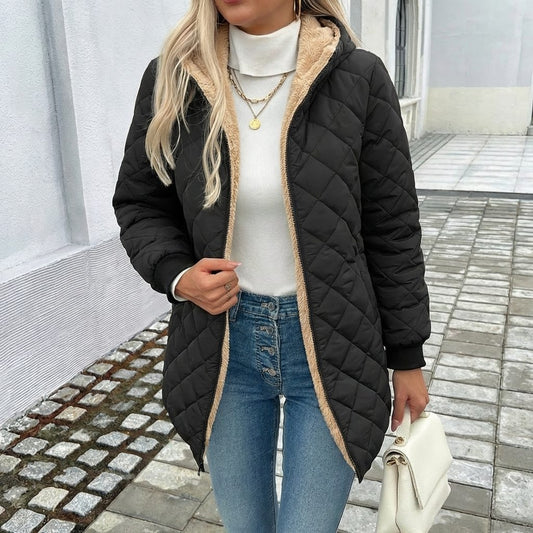 Thaïs | Quilted Longline Puffer Coat with Hood for Women