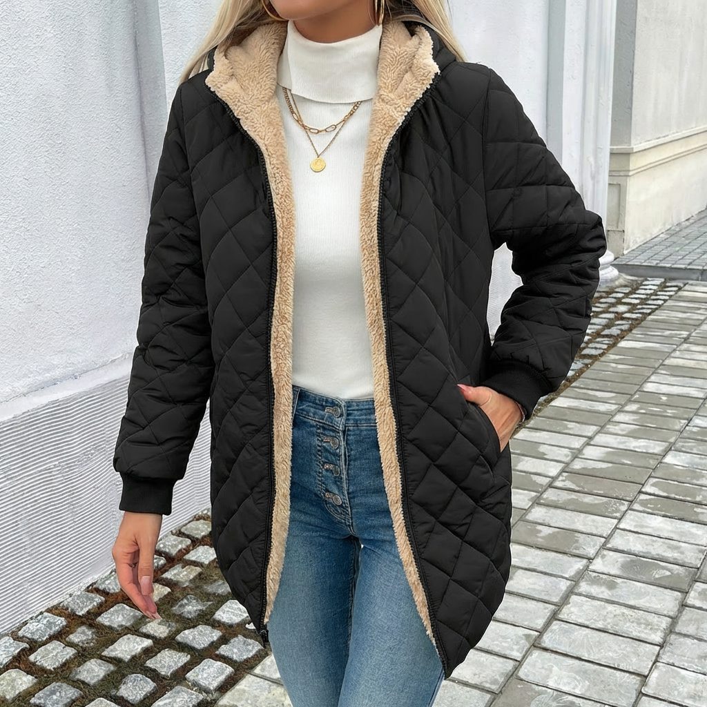 Thaïs | Quilted Longline Puffer Coat with Hood for Women