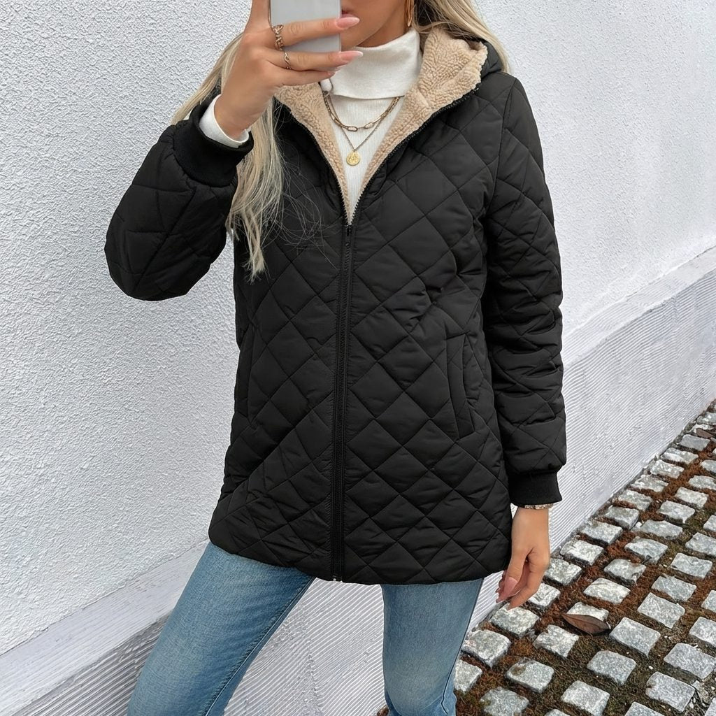 Thaïs | Quilted Longline Puffer Coat with Hood for Women
