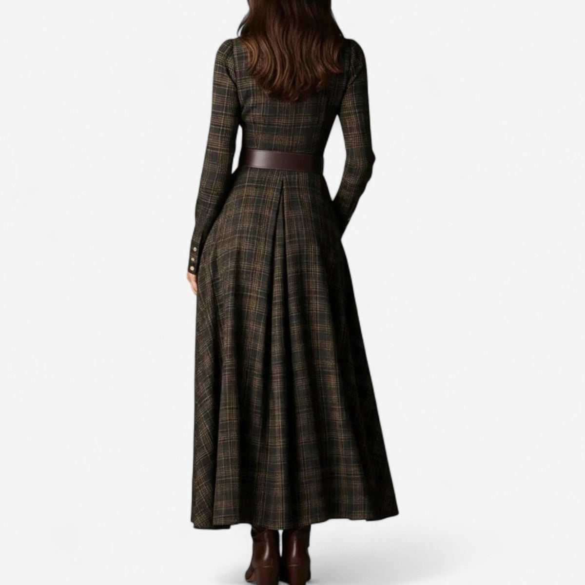 Violante | Plaid A-Line Maxi Dress with Long Sleeves for Women