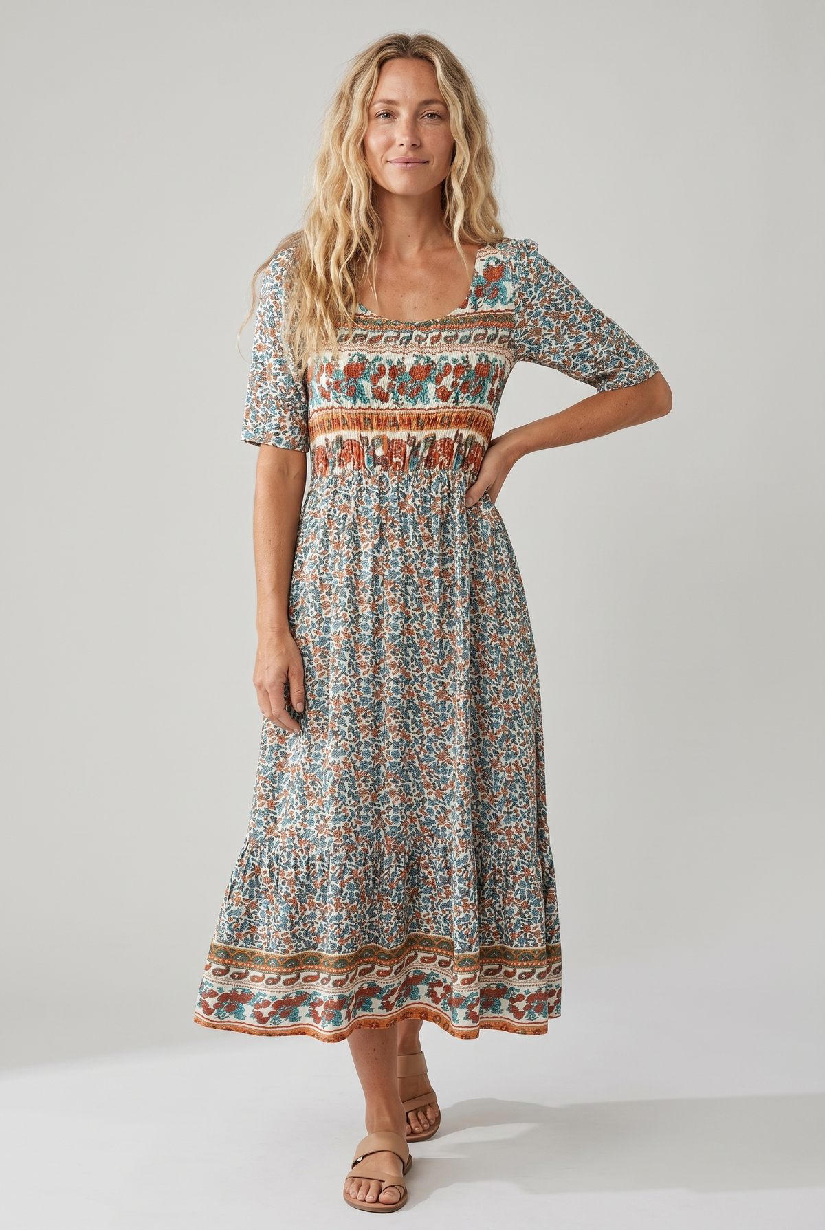 Alaia | Boho Print A-Line Midi Dress for Women