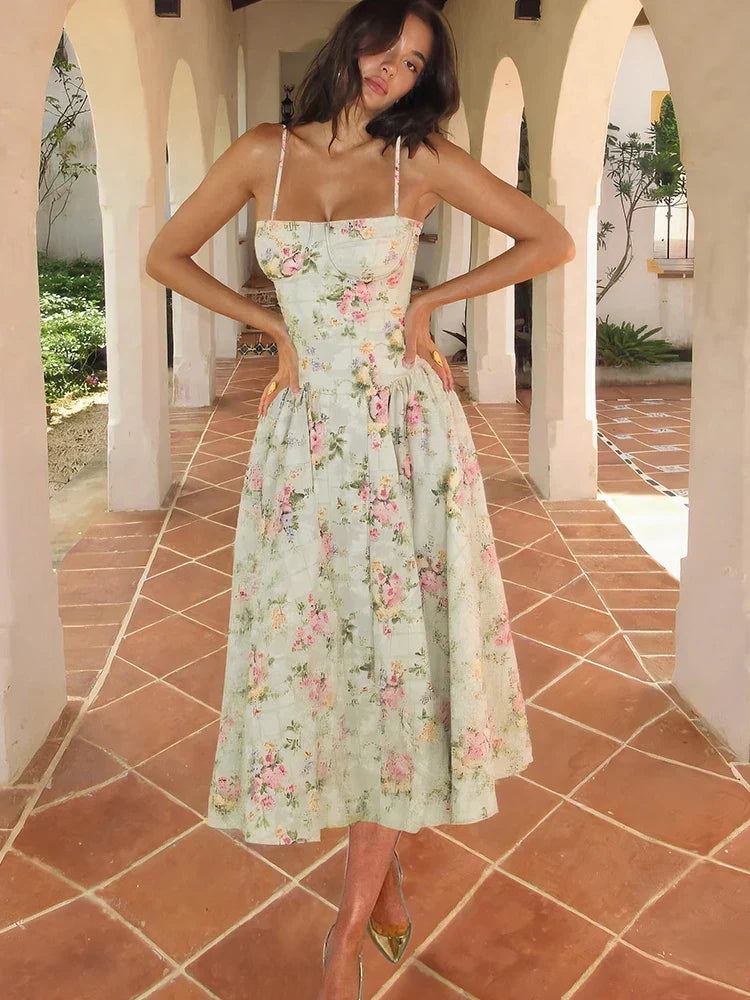 Hazel | Floral Strap Midi Wedding Guest Dress