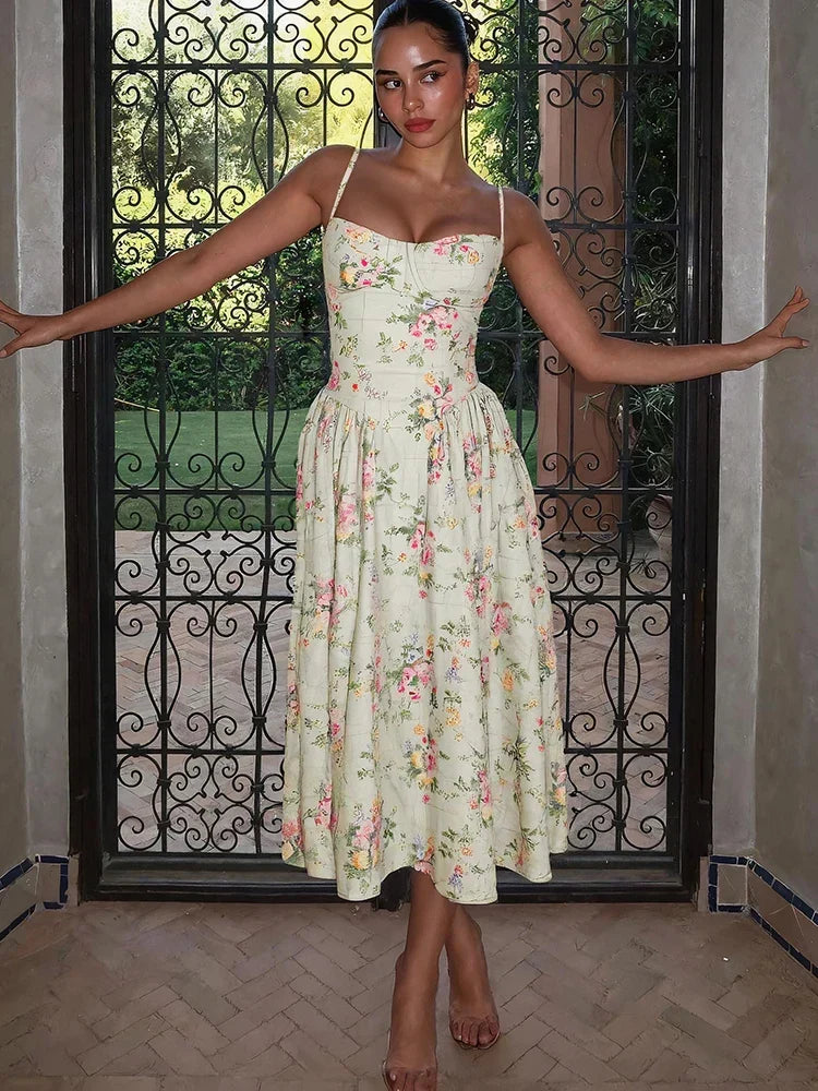 Hazel | Floral Strap Midi Wedding Guest Dress