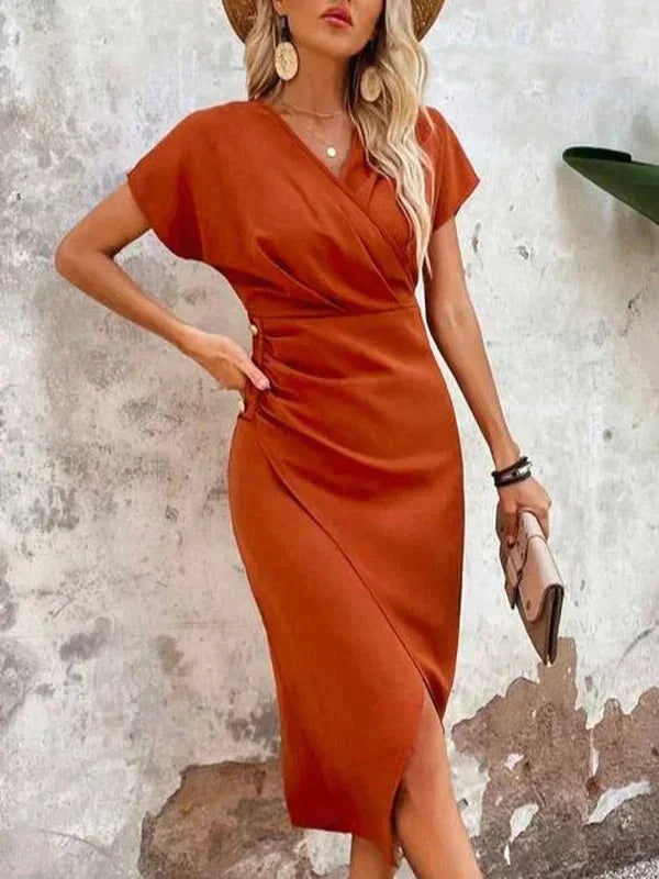 Chloe | Wrap V-Neck Midi Wedding Guest Dress